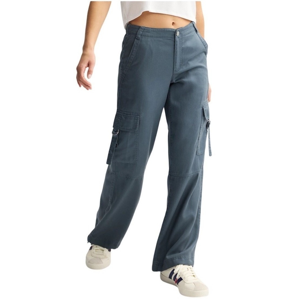 Indigo Rising Cargo Pants Women 7/28 Blue Grey Wide Leg Y2K Utility Trousers